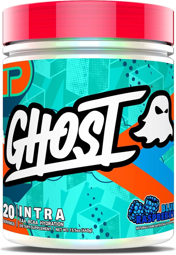 GHOST Intra Workout Powder, Blue Raspberry - BCAAs, " EAAs, Nootropics " Hydration - Essential & Branch Chain Amino Acids, Supports Muscle Recovery & Focus - Pre, Intra " Post Workout Powders