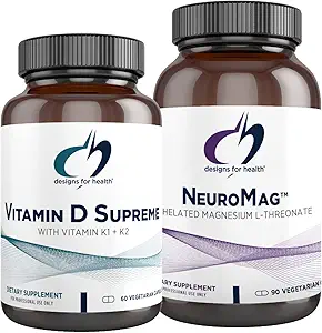 Diseños para la salud Vitamina D Supremo 5000 UI + Vitamina K (60 cápsulas) + NeuroMag Magnesio Chelated L-Threonate for Cognitive Support (90 cápsulas) - 2 Product Bundle