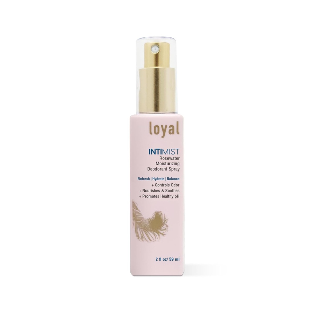 Intimista Loyal Rosewater Moisturizing Deodorant Spray Silencio Controles Odor " Dryness ANTE Restaurar Moisture ¦ Promueve un equilibrio íntimo saludable (2 fl oz)