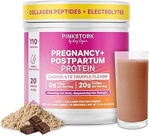 Pink Stork Pregnancy & Postpartum Protein Powder for Women, 20g Whey & Collagen, Prenatal " Breastfeeding Protein Shake Mix for Energy, Recovery " Hydration, Chocolate, 15 Servings