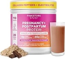 Pink Stork Pregnancy & Postpartum Protein Powder for Women, 20g Whey & Collagen, Prenatal & Breastfeeding Protein Shake Mix for Energy, Recovery & Hydration, Chocolate, 15 Servings