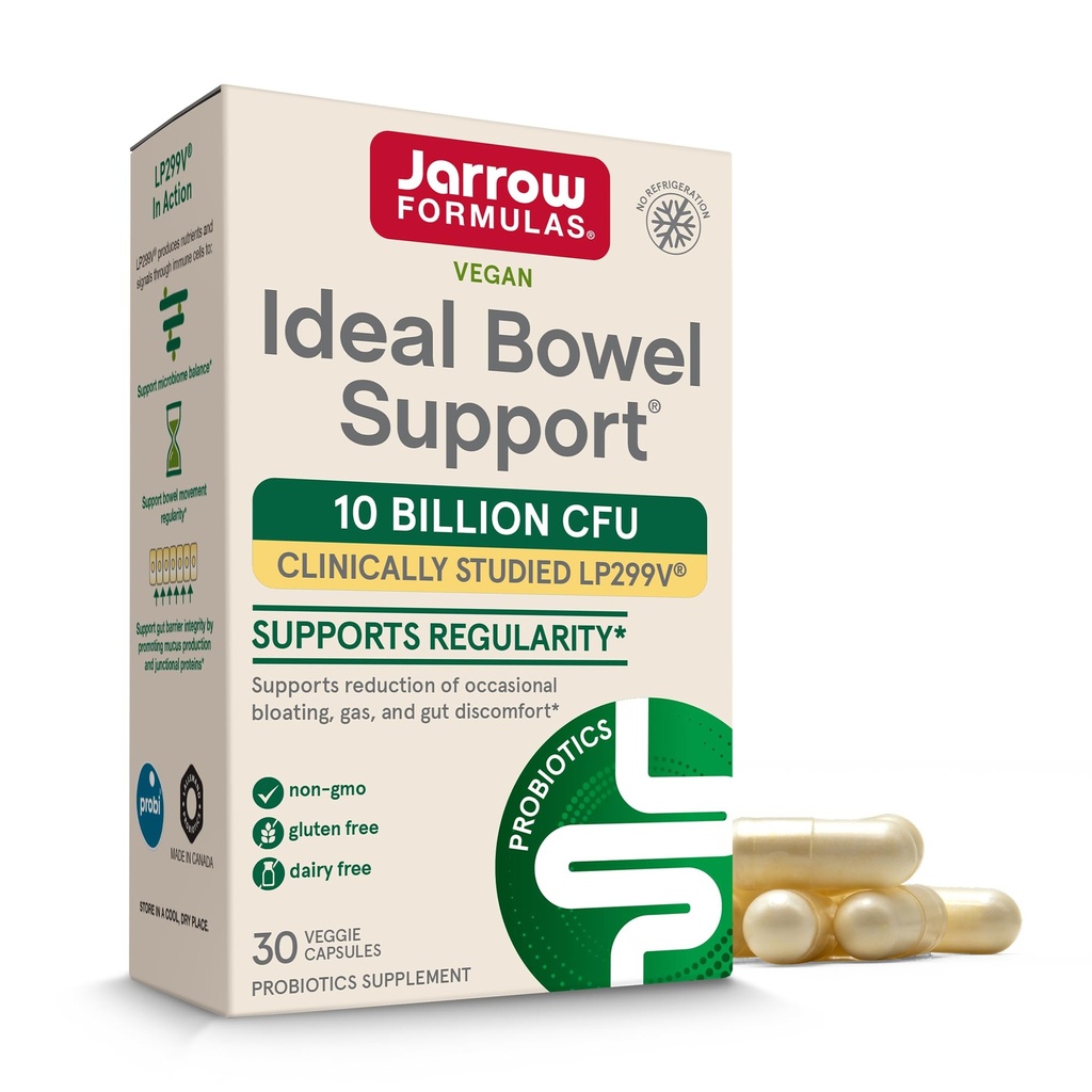 Jarrow Formulas Ideal Bowel Support - 10 billón CFU Por Serving - Bowel Support - Reduce el disfunción de Bloating, Gas < Intestinal - Hasta 30 Servings (Veggie Caps)