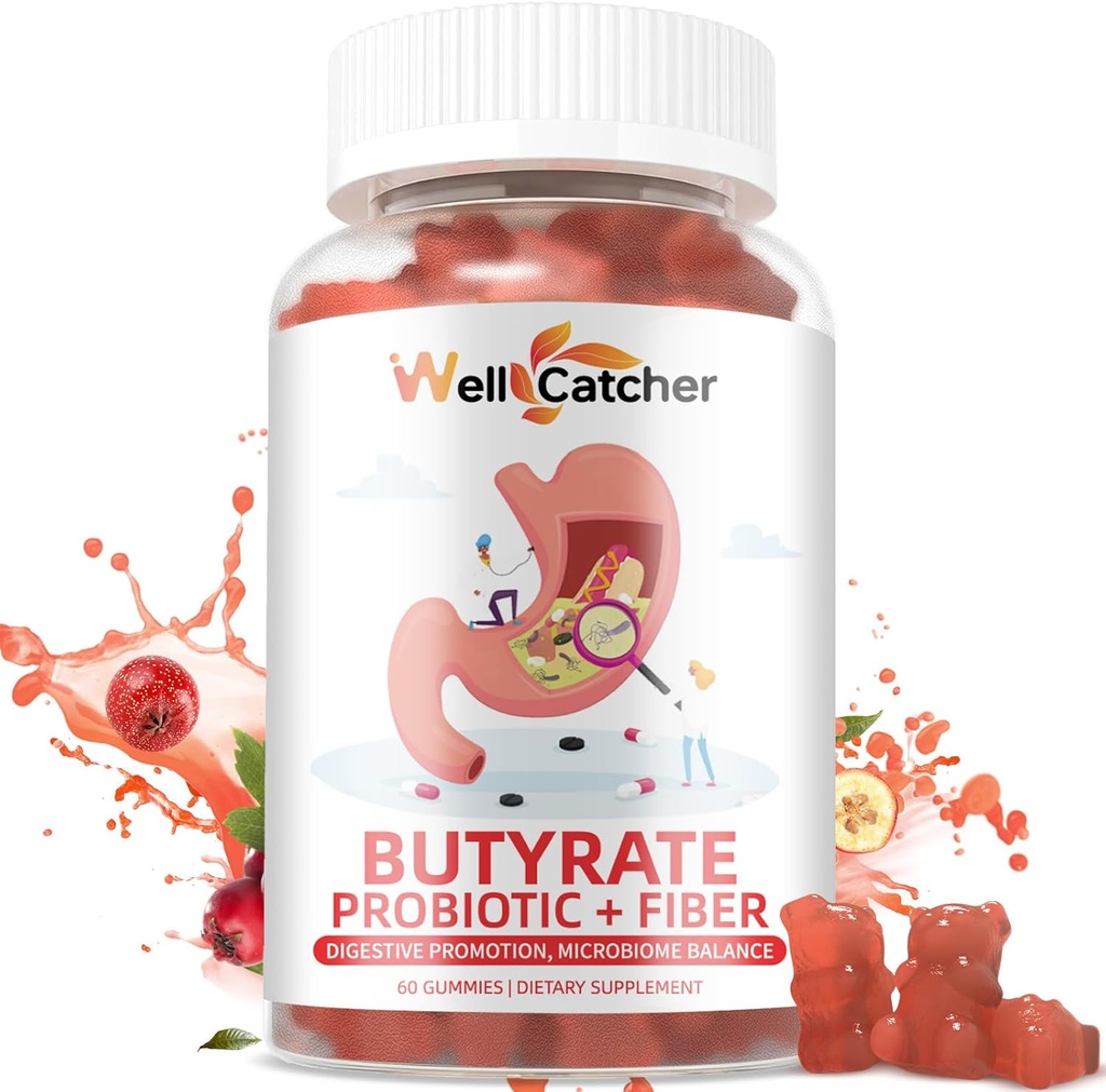 Butyrate Gummies Gut Health Supplement: Butyrate with Probiotic & Prebiotic Fiber Gummies for Women Hombre Sugar Free Digestive & Energy Metabolism Support Vegan Hawthorn Flavor 30 Days Supply