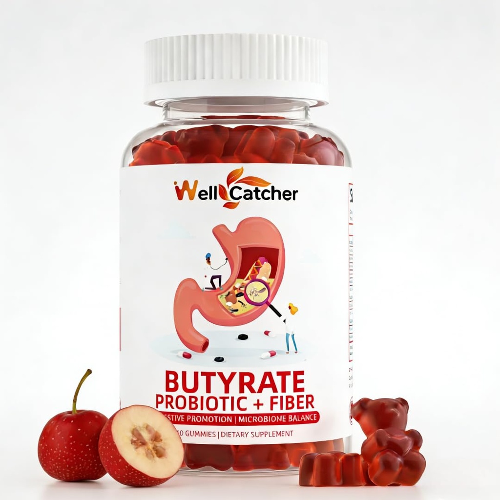 Butyrate Gummies Gut Health Supplement: Butyrate with Probiotic & Prebiotic Fiber Gummies for Women Hombre Sugar Free Digestive & Energy Metabolism Support Vegan Hawthorn Flavor 30 Days Supply