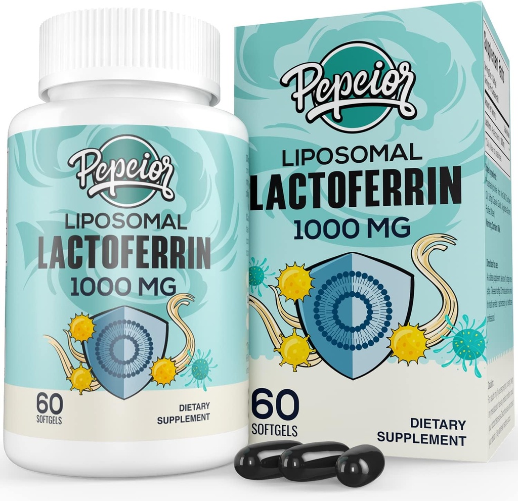 Liposomal Bovine Lactoferrina 1000 mg - Absorción Superior - para Absorción de Hierro &amp; Función Inmunitaria Suplementos de lactoferrina para adultos, 60 Softgels