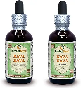 Kava Kava (Piper Methysticum) Glycerite, Dried Root Alcohol-Free Liquid Extract (Marca: HerbalTerra, Proudly Made in USA) 2x2 fl.oz (2x60 ml)