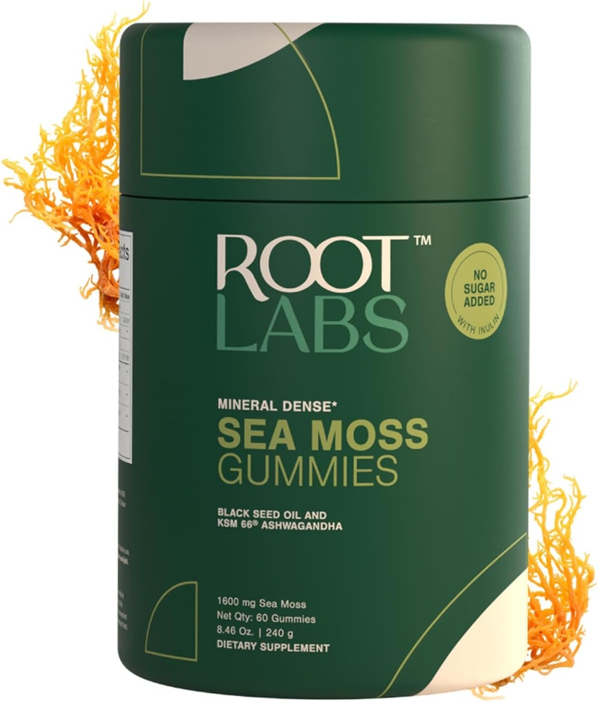 Mar Moss Gummies I 92+ Minerals I Black Seed Oil I KSM 66 Ashwagandha I Lab Tested I No Añadido Sugar Silencio para Hombres, Mujeres I Non-GMO I 100% Natural &amp; Orgánico I 1600 mg I 60 Gummy