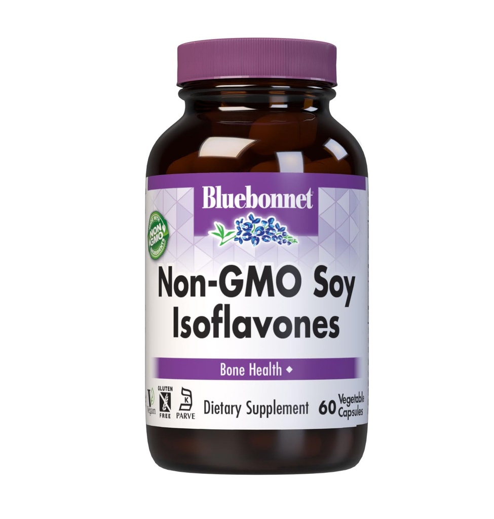 Bluebonnet Nutrition Non-GMO Soy Isoflavones, Bone Health*, Vegan, Kosher Parve, Gluten-Free, 60 cápsulas vegetales, 60 prestaciones