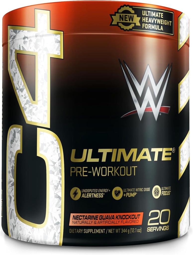 Cellucor C4 Ultimate x WWE Pre Workout Powder Nectarine Guava Knockout - Sugar Free Preworkout Energy Supplement for Men &amp; Women - 300mg Caffeine + 3.2g Beta Alanine + Cretinas patentadas - 20 Serviciones