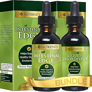 Go Nutrients Intestinal Edge + Liquid Drops Supplement Chlorophyll - Effective Detox, Cleanse & Energy Combo TEN No GMO’s Silencio No Preservatives