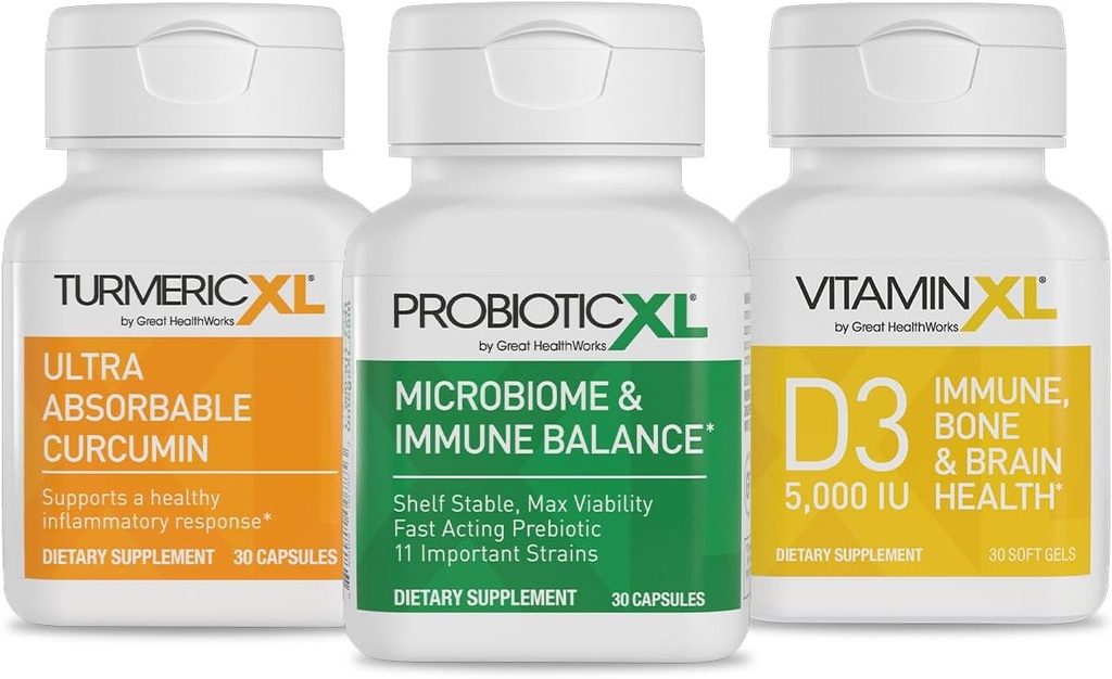 TrioXL - 3 Powerful Supplements That Promote a Strong Immune System, Incluye TumericXL, VitaminXL D3 &amp; ProbioticXL, Gluten-Free Immune Booster, 3-30 Conde
