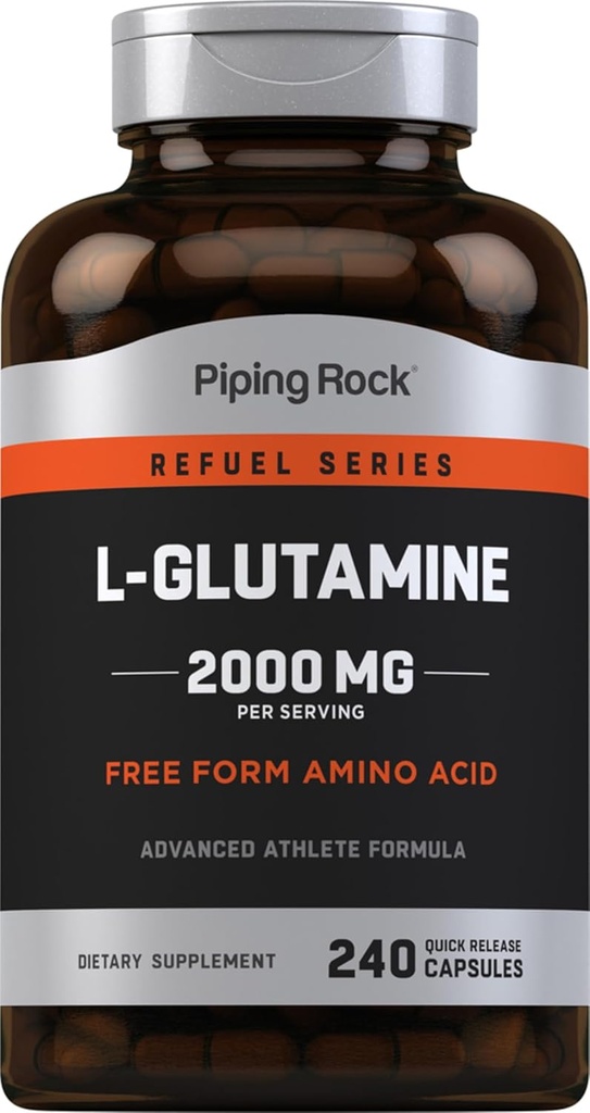 Piping Rock L Glutamine Powder Capsules | 2000 mg | 240 Pills | Supplement for Women & Men | Free Form Amino Acid | Non-GMO, Gluten Free
