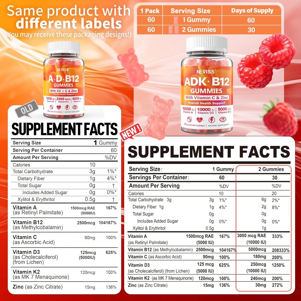1Pack Magnesio Mangas llenas + 1Pack Vitamina ADK con B12 Gummies