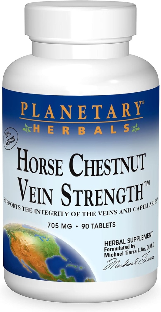 Herbals planetarios Caballo Chestnut Vein Strength 705mg, apoya la integridad de las venas y capilar 90 cápsulas