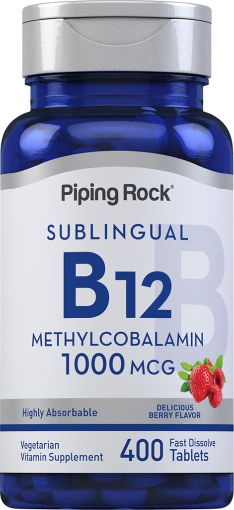 Piping Rock Vitamina B12 Sublingual Tablets TEN 1000 mcg ANTE 400 Píldoras TENIDA Methylcobalamin Suplemento para Mujeres y Hombres ANTE Berry Flavor ← Vegetariano, No GMO, Gluten Free