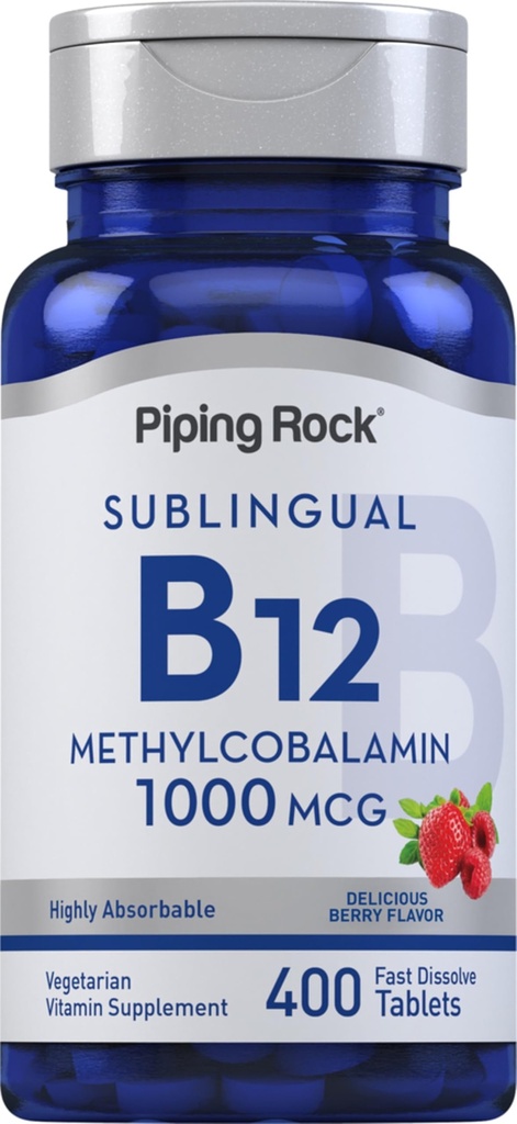 Piping Rock Vitamina B12 Sublingual Tablets TEN 1000 mcg ANTE 400 Píldoras TENIDA Methylcobalamin Suplemento para Mujeres y Hombres ANTE Berry Flavor ← Vegetariano, No GMO, Gluten Free