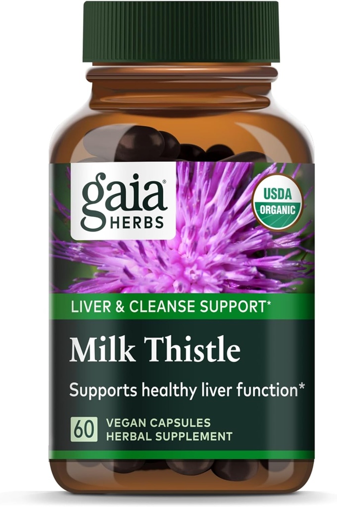 Gaia Herbs Milk Thistle - Suplemento de hígado " Cleanse Support for Helping to Maintain Healthy Liver Function* - 60 cápsulas Vegan (20-Day Supply)
