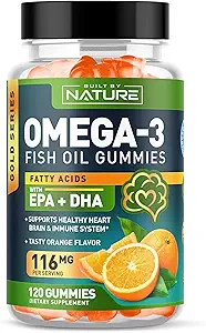 Omega 3 Fish Oil Gummies with EPA & DHA from Wild Fish - Triple Strength Omega 3 Fish Oil Gummy, Supports Healthy Heart, Brain &amp; Immune System, Burpless & Natural - 60 Gummies, 30 Day Supply