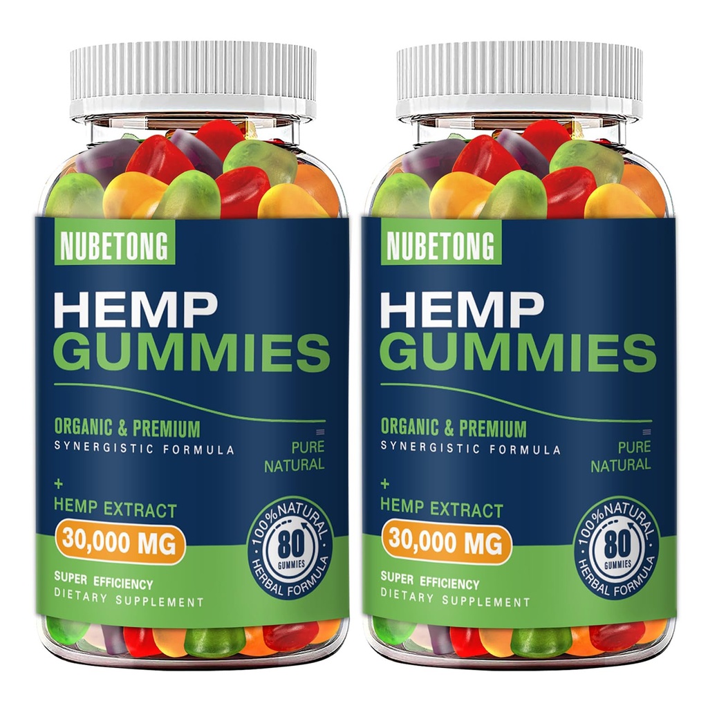 2 Packs Hemp Gummies, Extra Strength High Potency Pure Hemp Oil Extract, Natural Vegan Edible Bears, Non-GMO Premium Supplement