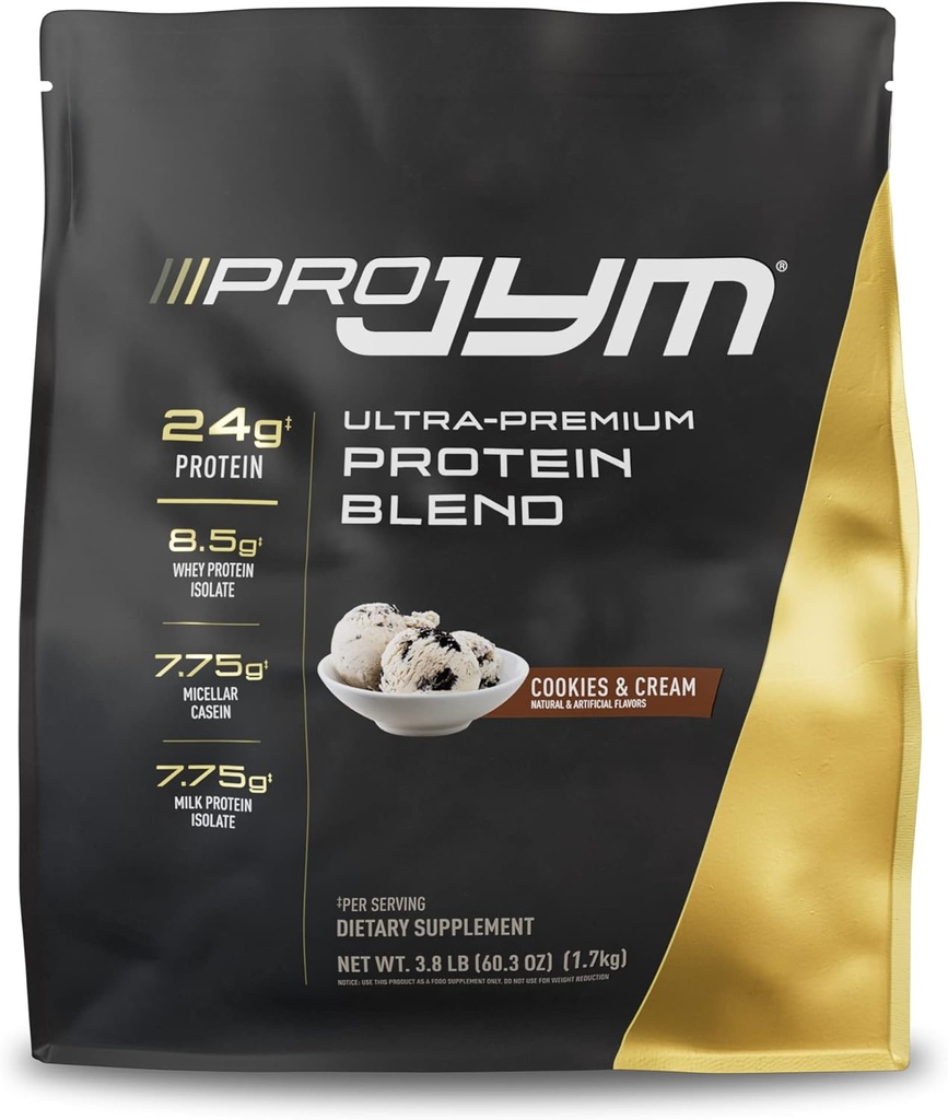 Pro JYM Cookies " Cream Protein Powder - Whey Protein Isolates, Casein, " Milk Protein, Lean Muscle Building for Men " Women, JYM Supplement Science, 45 Servings
