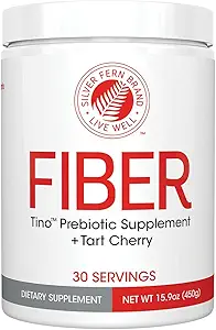 Tino Natural Gluten Suplemento de fibra prebiótica gratis - con extracto de cereza Tart &amp; Polycan Black Yeast Extract - Non-GMO, Water Soluble Fiber Powder Mix (1 Canister - 15.9 Oz)