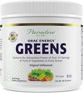 Paradise, ORAC Energy Greens Powder Extract, Super Antioxidants, Probiotics for Gut Health & Digestion, Vitamin C for Immunity, with Spirulina & Chlorella, Non-GMO, Gluten Free, 30 Servings