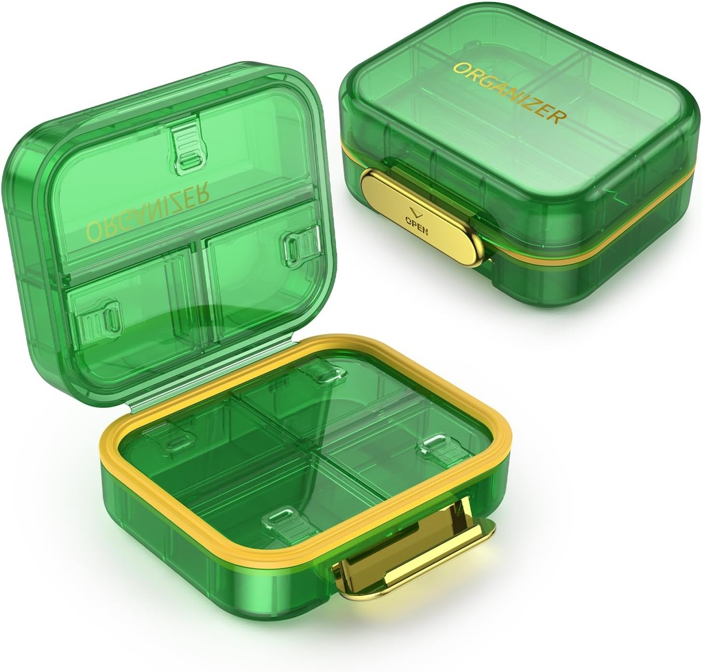 7 Caja de Píldora de Píldoras de Compartimiento, Caja de Píldora de Moistura, Caja de Píldora Pequeña para Púrpura de Bolsillo, Caja de Vitamina de Medicina Portable, Caja de Petróleo de Pesca, Caja de Suplemento (Green)