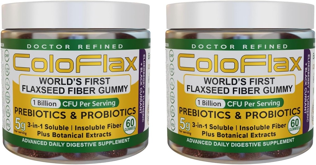 Fibra de Flaxseed Orgánica + Gummies Probióticas ANTE Constipación Alivio " Regularidad sin el cáñamo para adultos, Soluble " Insoluble Triple-Fiber Vegan Gummies - 60 Servimientos