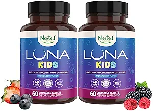 Naturales Anidados Luna Kids Sleep Aid Tablets for Children 4+ - Naturally Sourced Ingredients - Gentle, Herbal Supplement with Chamomile, Melatonin, Valerian & Lemon Balm - 120 Chewable Tablets