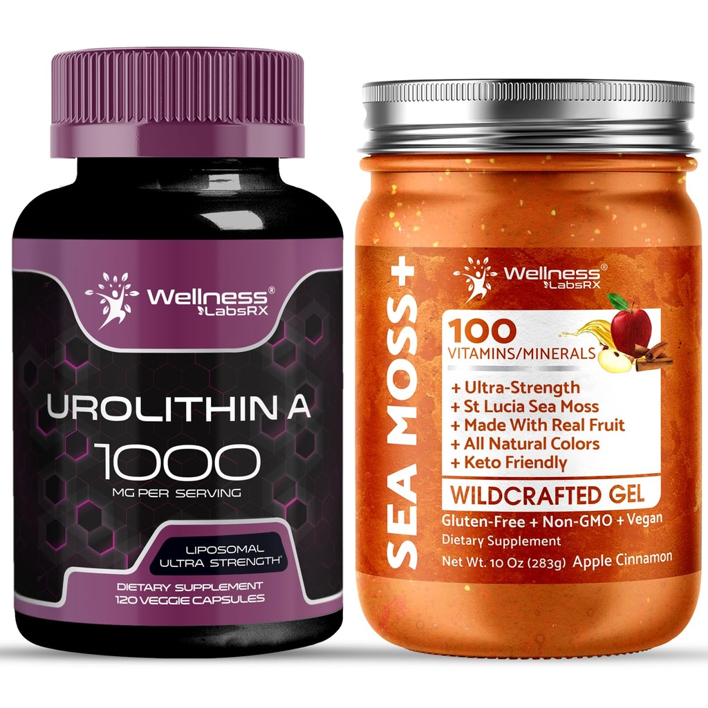 WELLNESS LABSRX Liposomal Urolithin A Capsules - Sea Moss Applecinnamon Gel | Bundle