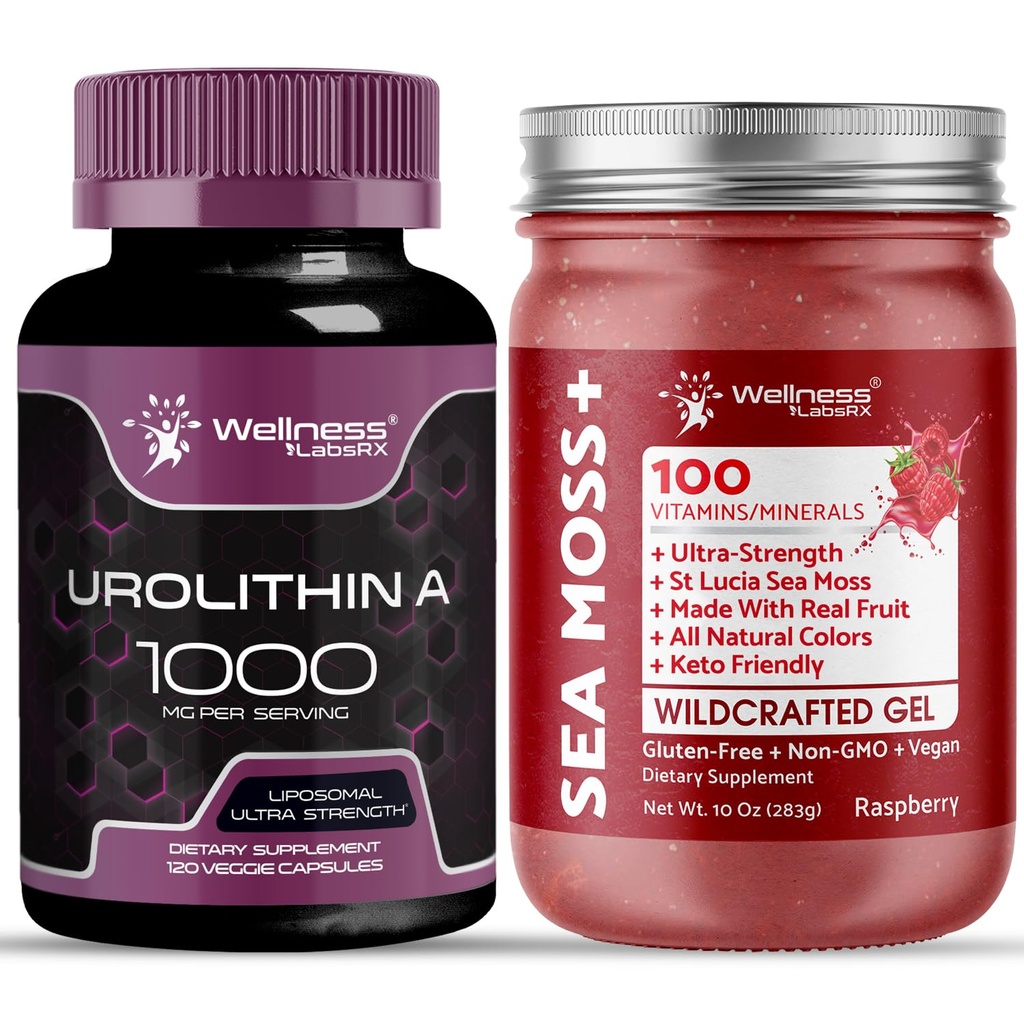 WELLNESS LABSRX Liposomal Urolithin A Capsules - Sea Moss Raspberry Gel | Bundle