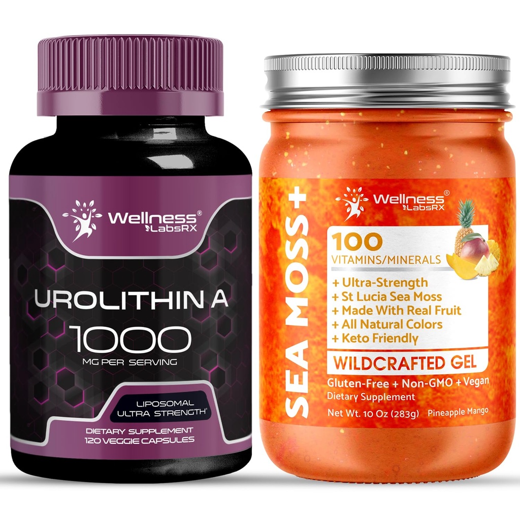 WELLNESS LABSRX Liposomal Urolithin A Capsules - Sea Moss Pineapple Mango Gel | Bundle