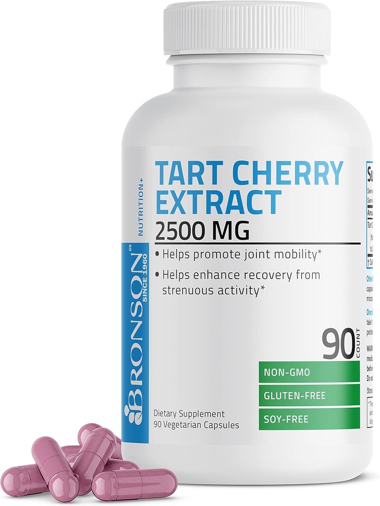 Bronson Tart Cherry Extracto 2500 mg Premium Non-GMO Fórmula Envasado con antioxidantes y Flavonoides, 90 cápsulas vegetarianas