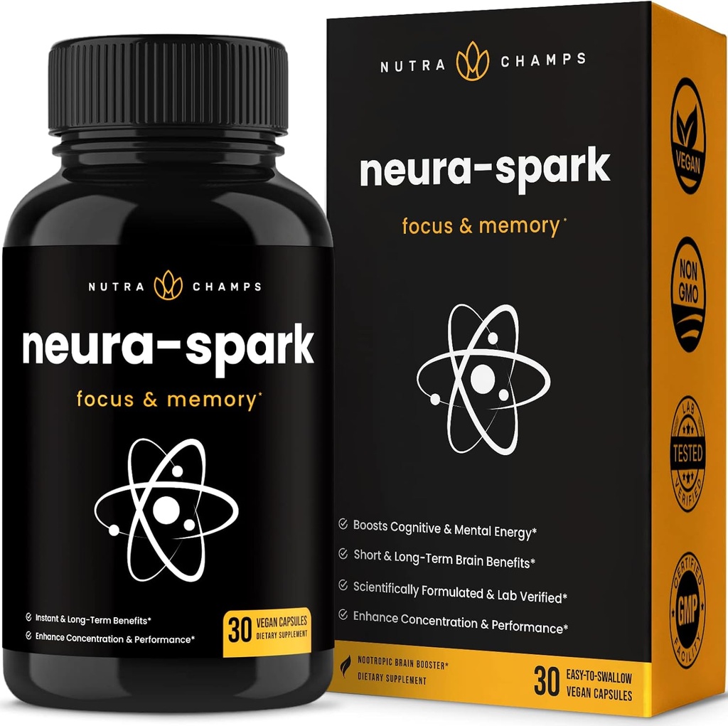 NeuraSpark Premium Brain Supplement for Focus, Memory & Mental Energy - Nootropic Brain Booster for Performance - Ginkgo Biloba, St John's Wort, DMAE, Rhodiola &amp; Más - 30 Capsules