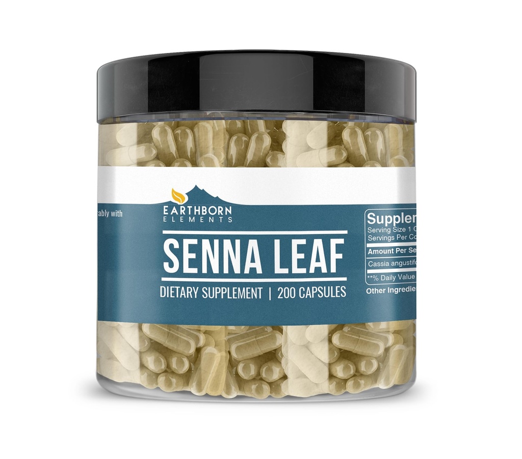 Earthborn Elements Senna Leaf Extract 200 Capsules, Pure & Undiluted, No Additives