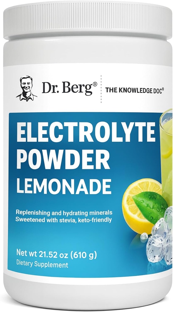Dr. Berg Zero Sugar Hydration Keto Electrolyte Powder - Mejorado w / 1000 mg de Potasio & Real Pink Himalayan Salt (NOT Table Salt) - Lemonade Flavor Hydration Drink Mix Suplemento - 100 Servings