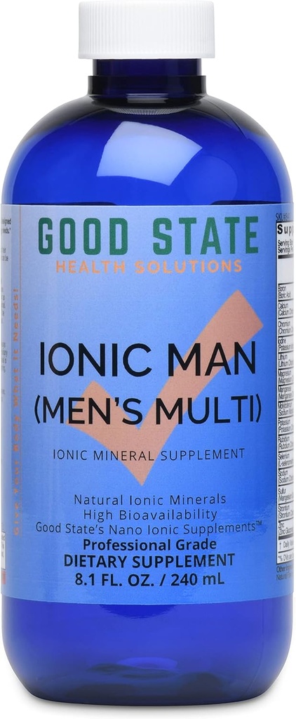 Good State Ionic Man Silencioso Hombres Liquid Ionic Multi Mineral ← Vegan Silencioso Suplemento dietético tención 15 Minerales diferentes (8 oz.)