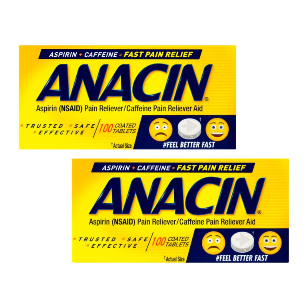 Anacin Fast Pain Relief Pain Reducer Aspirin Tablets, 200 Tabs (Value Pack of 2)