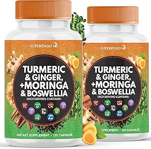 Turmeric Moringa Suplemento Silencioso Ginger, Boswellia, Saffron, Holy Basil- Joint Support Suplemento para Mujeres y Hombres con Ceil Canela, Quercetina, Tart Cherry- 240 Conde