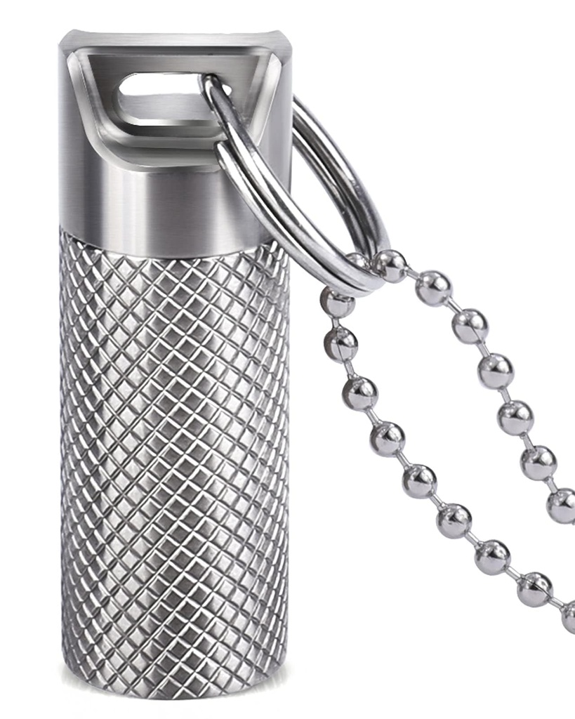 Opret Titanium Pill Container with Keychain & Necklace, Waterproof Pill Case for Emergency Aspirin & Nitroglycerin, Mini Pill Holder for Travel Purse Pocket EDC Accessory
