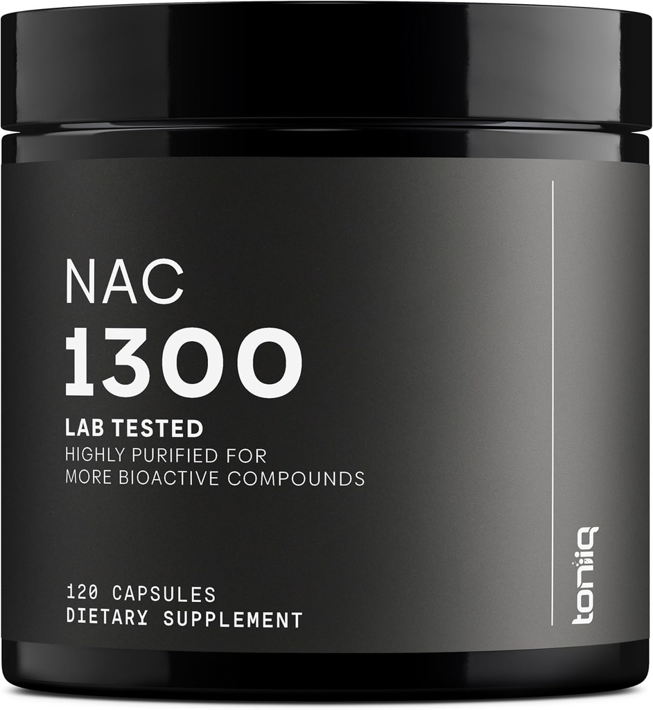 Toniiq 1300mg NAC - 2 Month Supply - Min. 98%+ Tested Purity - Ultra High Strength Bioavailable NAC Cysteine Supplement - 120 Vegetarian N Acetyl Cysteine Capsules -Lab Tested TQ