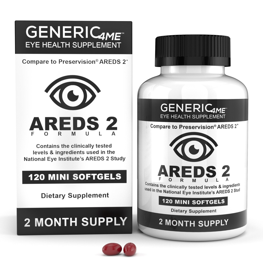 AREDS 2 SoftGels, 500 mg Vitamin C, 400 IU Vitamin E, 10 mg Lutein, 2 mg Zeaxanthin, 80 mg Zinc, 2 mg Copper - Supports Eye Health - 120 Mini SoftGels (Two Month Supply)