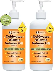 Natural Dog Company Coldwater Atlantic Salmon for Dogs 2 Pack -16oz - Senior Dog Fish Oil Supplement with Omega 3, Easy to Digest, Joint Support, for Multi Dog Famillies, Large Breed Dogs