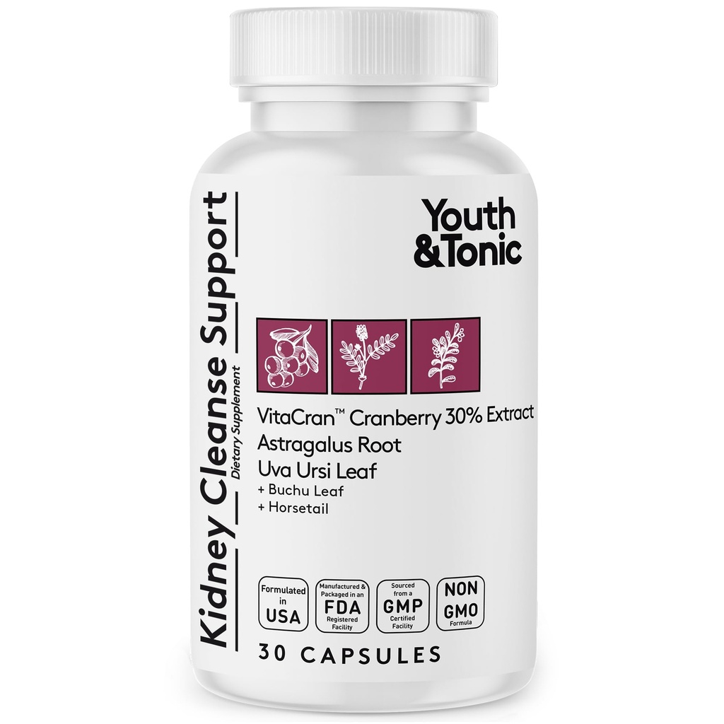 Jóvenes " Tonic Kidney Cleanse " Suplemento desintoxicación con extracto de arándano - Apoyo a la salud, la vejiga y el riñón del tracto urinario - Vegan, No GMO - 30 píldoras vegetarianas
