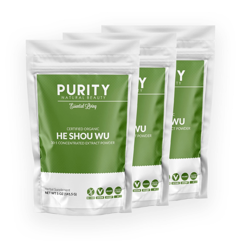 Certified Organic He Shou Wu - Large 5oz Bag of 30:1 Concentrated-Fo-ti - Organic Foti Extract- Fo ti He Shou Wu Organic (Pack of 3-15 Ounces)