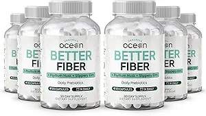 Organics Ocean Better Fiber - Suplemento diario de fibra - Soften Stool for Effortless Bowel Movements - con Psyllium Hulk y Slippery Elm - 6 Botellas