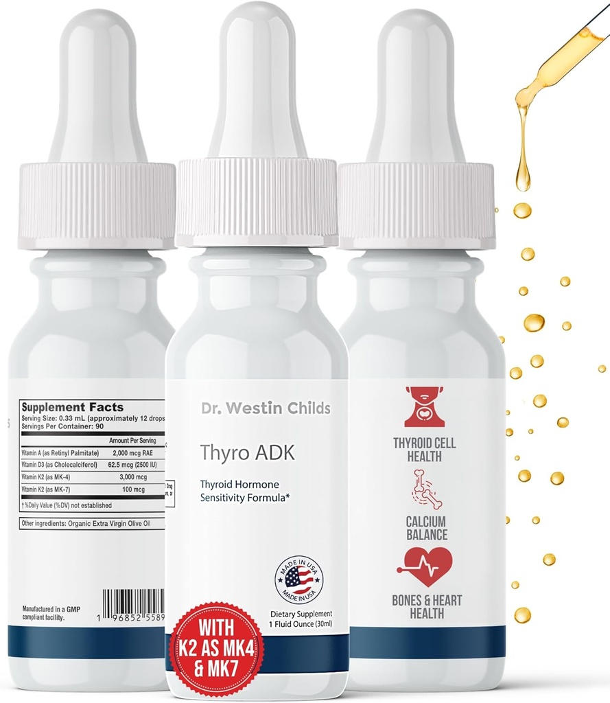 Dr. Westin Childs Thyro ADK - Thyroid Hormone Sensitivity Formula with Vitamin A, D, K2 (como MK4) en Organic Extra Virgin Olive Oil Base, 90 Servings