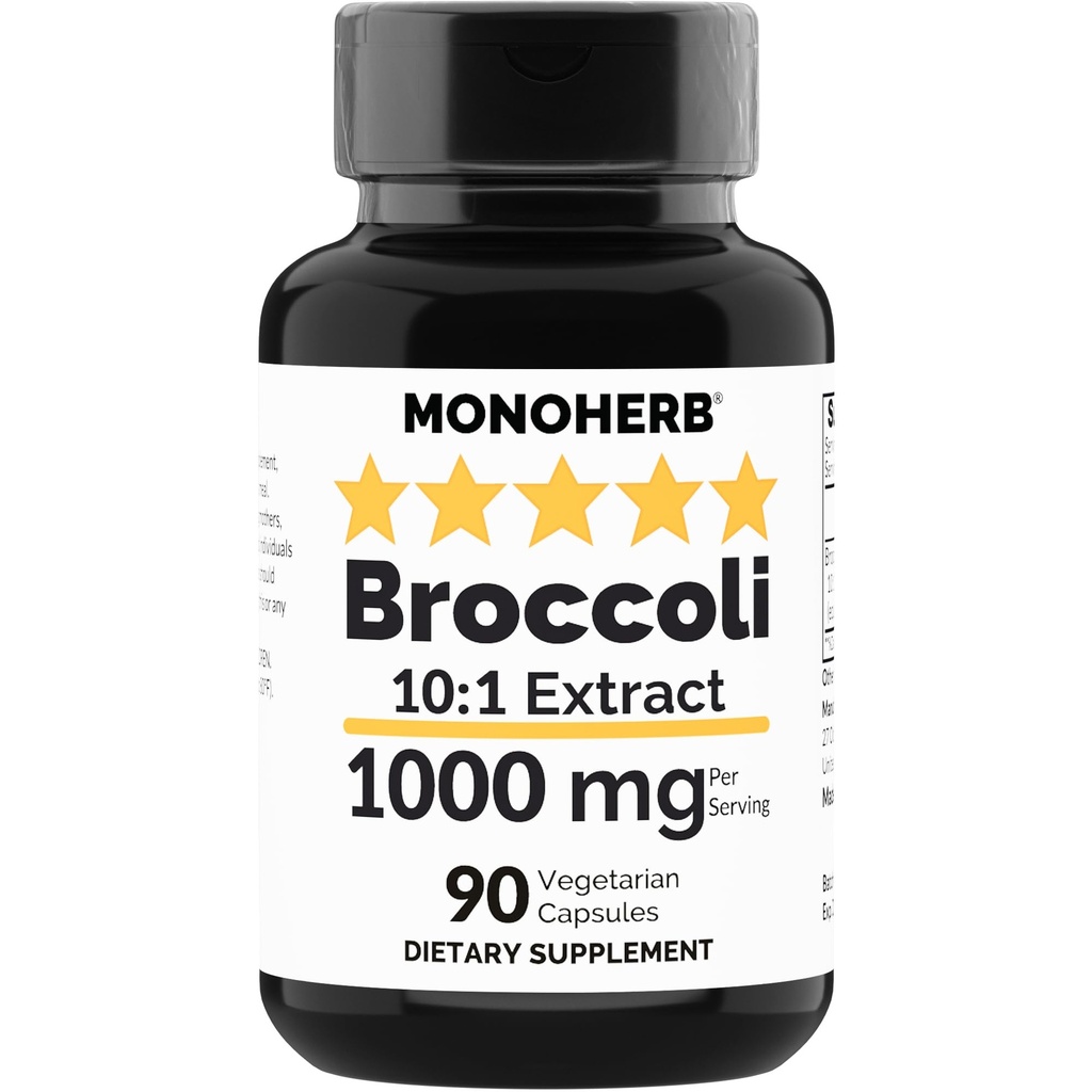 MONOHERB Broccoli Extract 1000 mg - 90 Vegetarian Capsules - Source of Sulforaphane