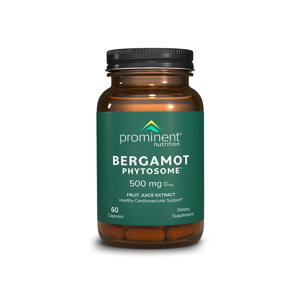 Prominent Nutrition Bergamot Phytosome, Clinically Researched Vazguard Citrus Bergamot Extract for Cholesterol and Heart Health Support, Enhanced-Absorption Supplement, 500 mg, 60 Capsules - 1 Pack