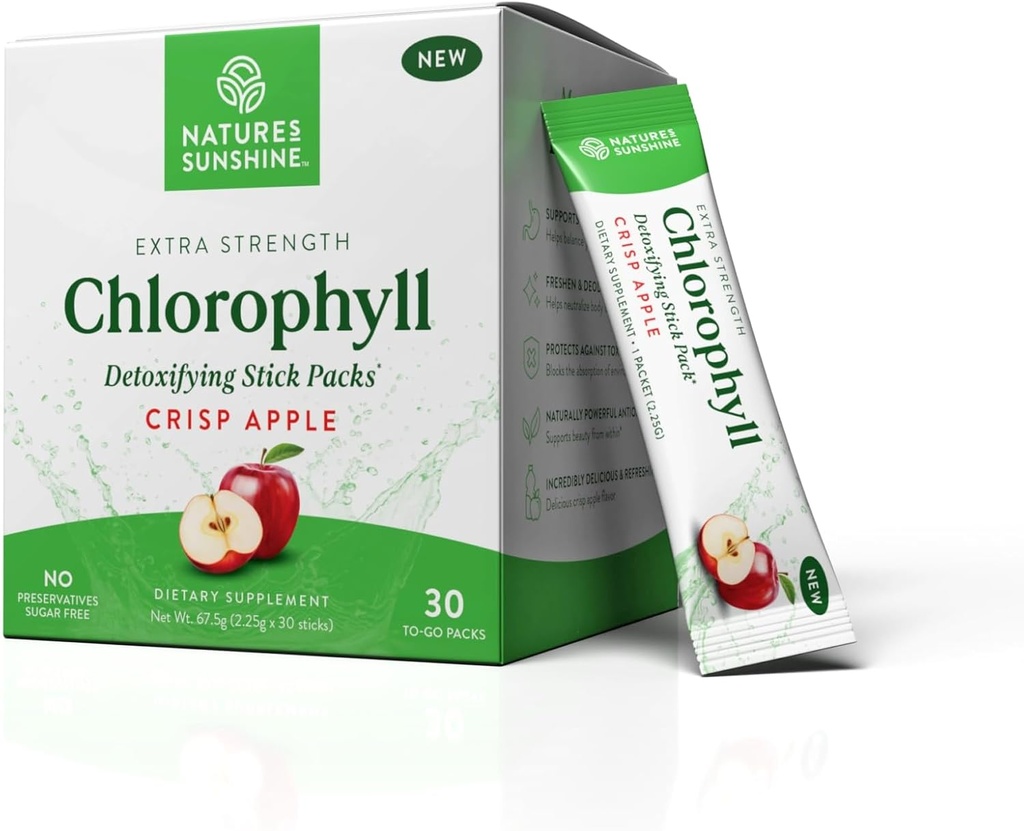 Sunshine Chlorophyll Stick Packs: Supercarga tu Detox y Boost Gut Health en Conveniente, Delicious Stick Packs (Crisp Apple)